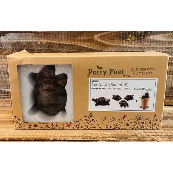 Set of 3 Potty Feet Antique Bronze Color Tortoise Plant Pot Risers - Picture 6 of 6